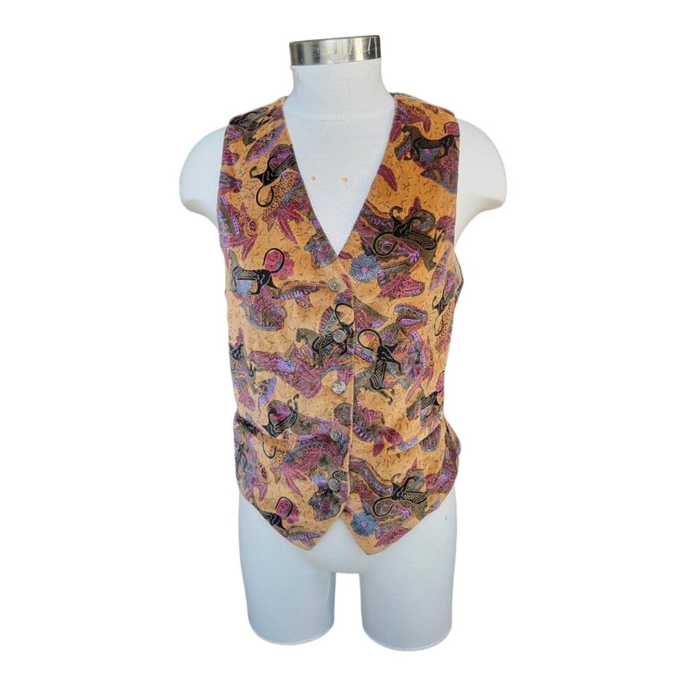 Keaton Chase Vintage Velvet Vest Print Size 10 - Picture 6 of 9
